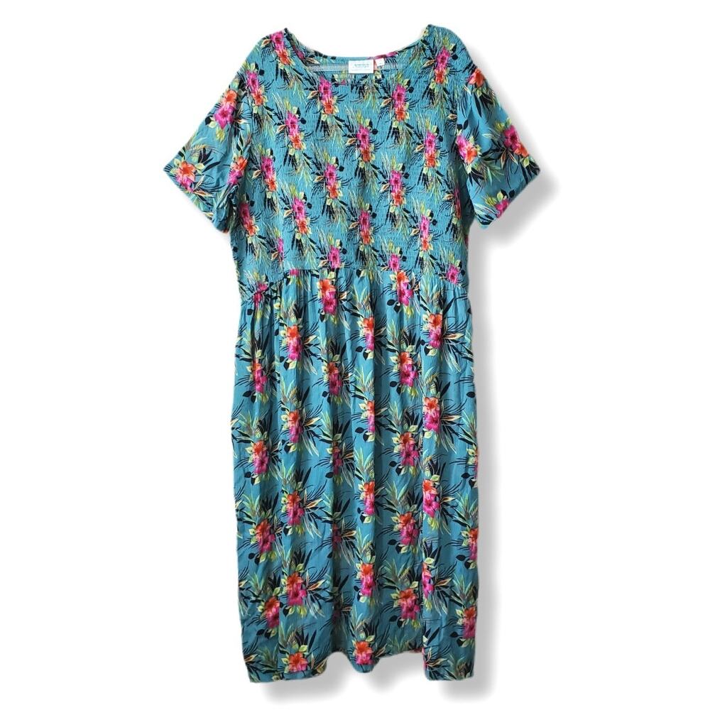 Women Tropical Floral Mumuu Midi House Dress 3X Spring Summer Casual Relaxed NEW